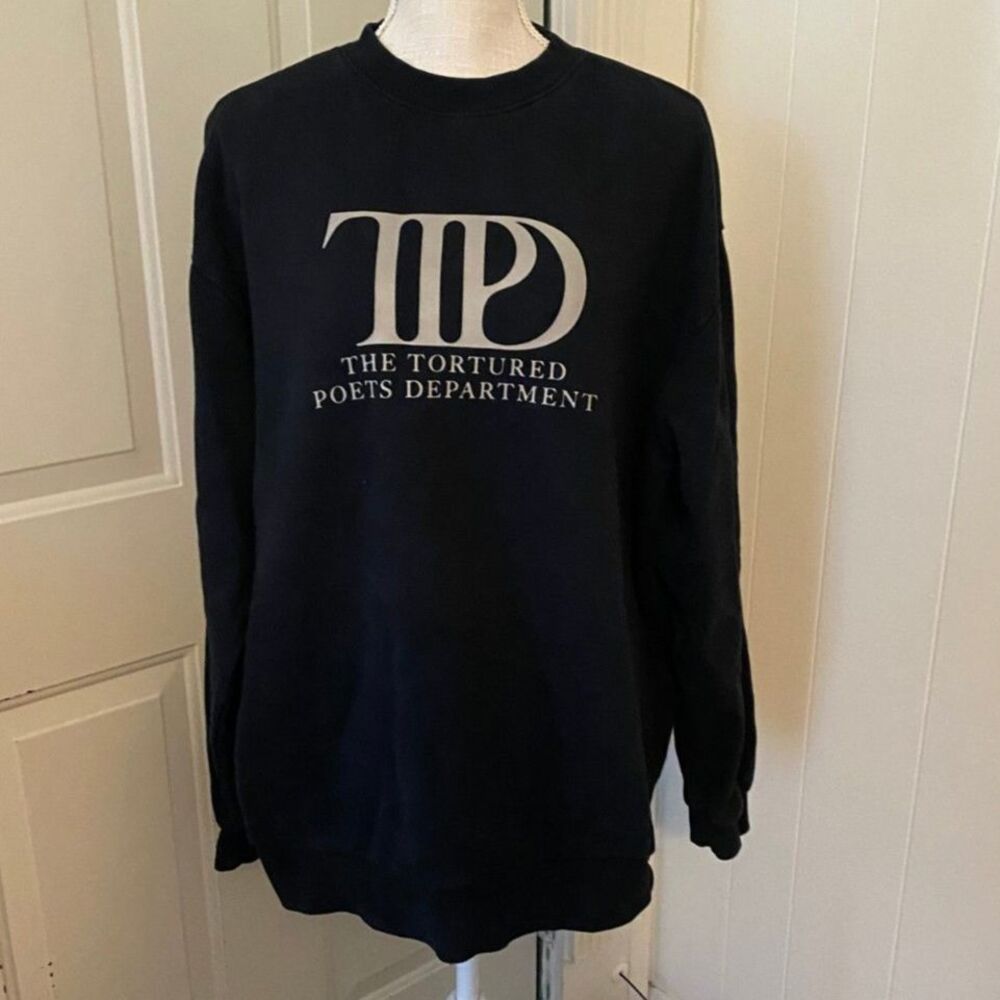 Official Taylor Swift "The Tortured Poets Department" black crewneck sweatshirt